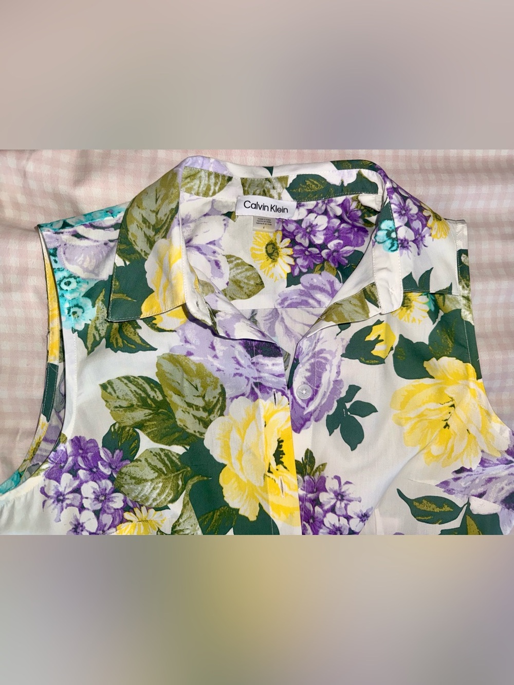 Calvin Klein Yellow & Purple Floral Shirtwaist Dress with Tie Belt - Picture 5 of 11